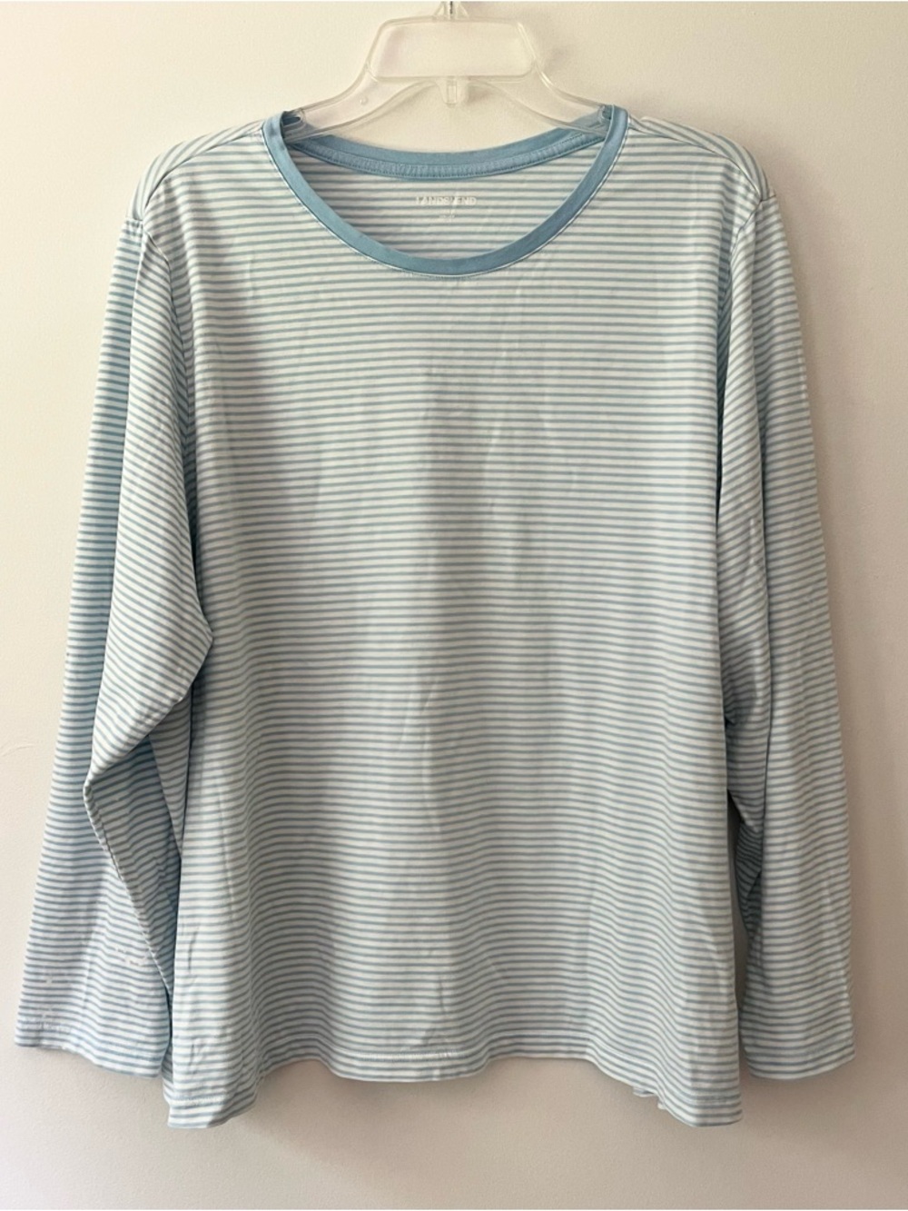 Lands' End Long Sleeve Crewneck Shirt 3X Stripes Cotton Coastal Basics